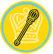 A yellow circle with a crown and a scepter in it