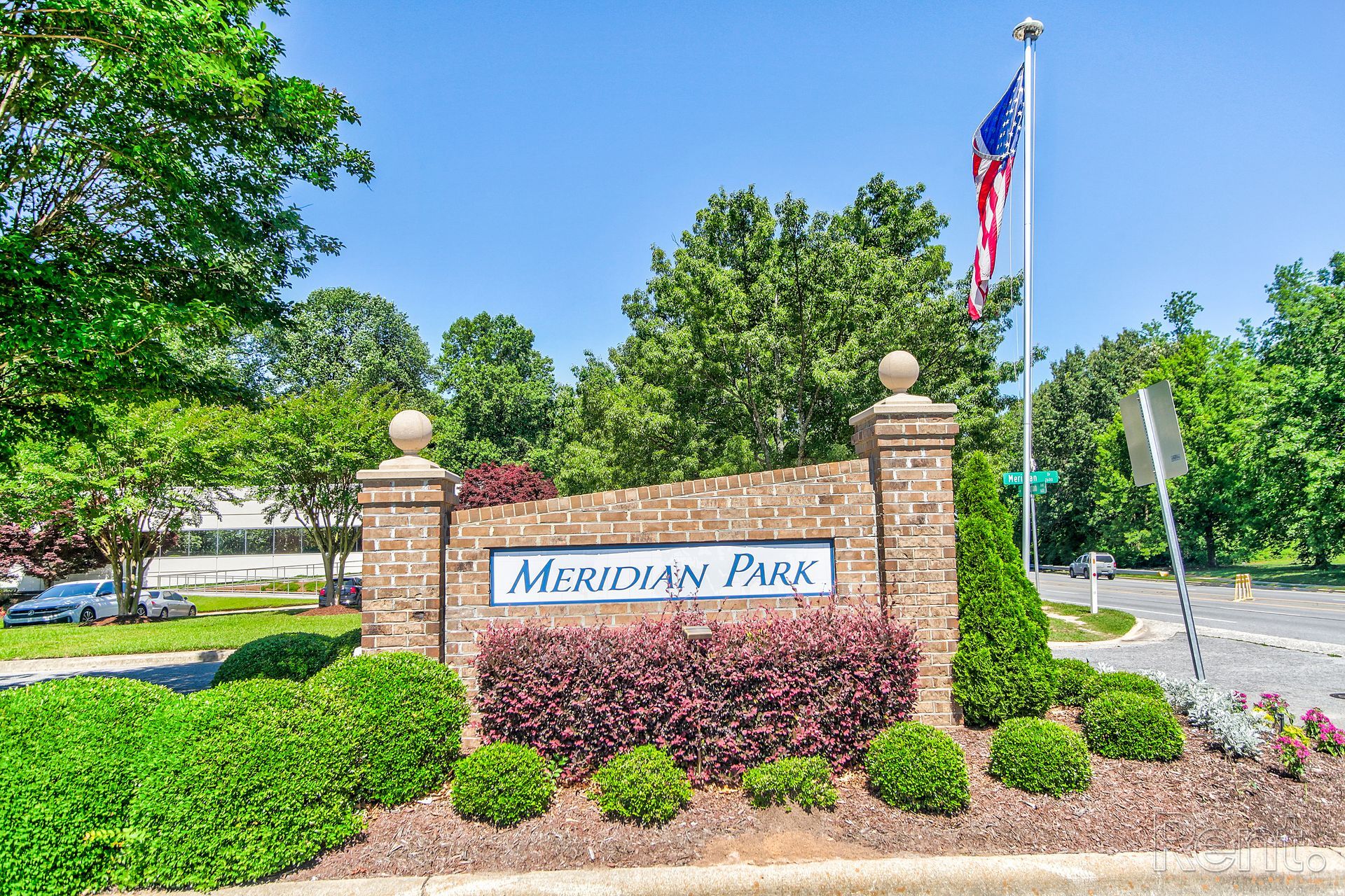 Meridian Park Main sign on the corner of Meridian Drive and Arlington