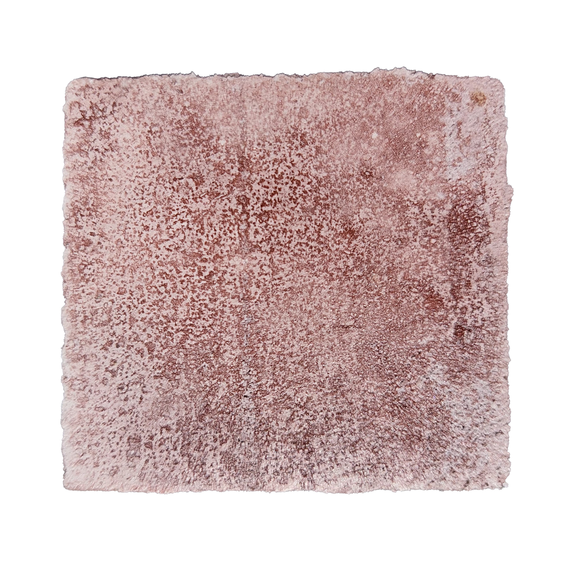 Pink, square Himalayan salt block with a textured, crystalline surface.