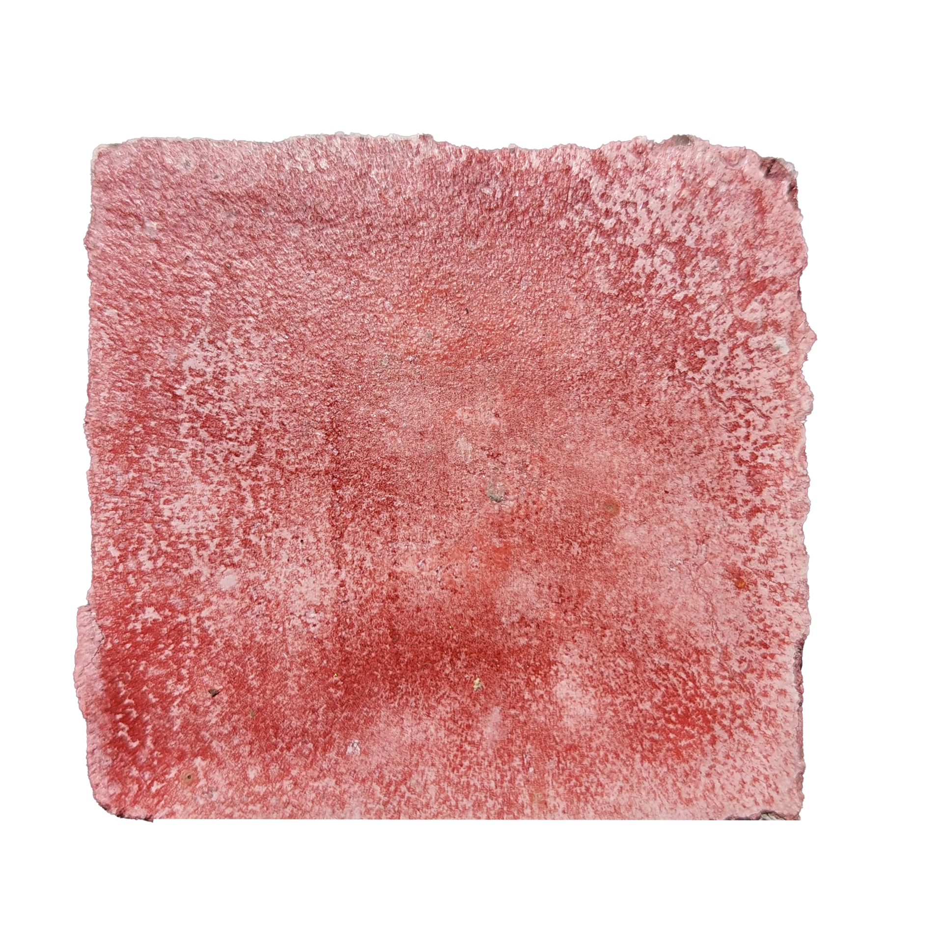 Red square textured brick, rough edges.