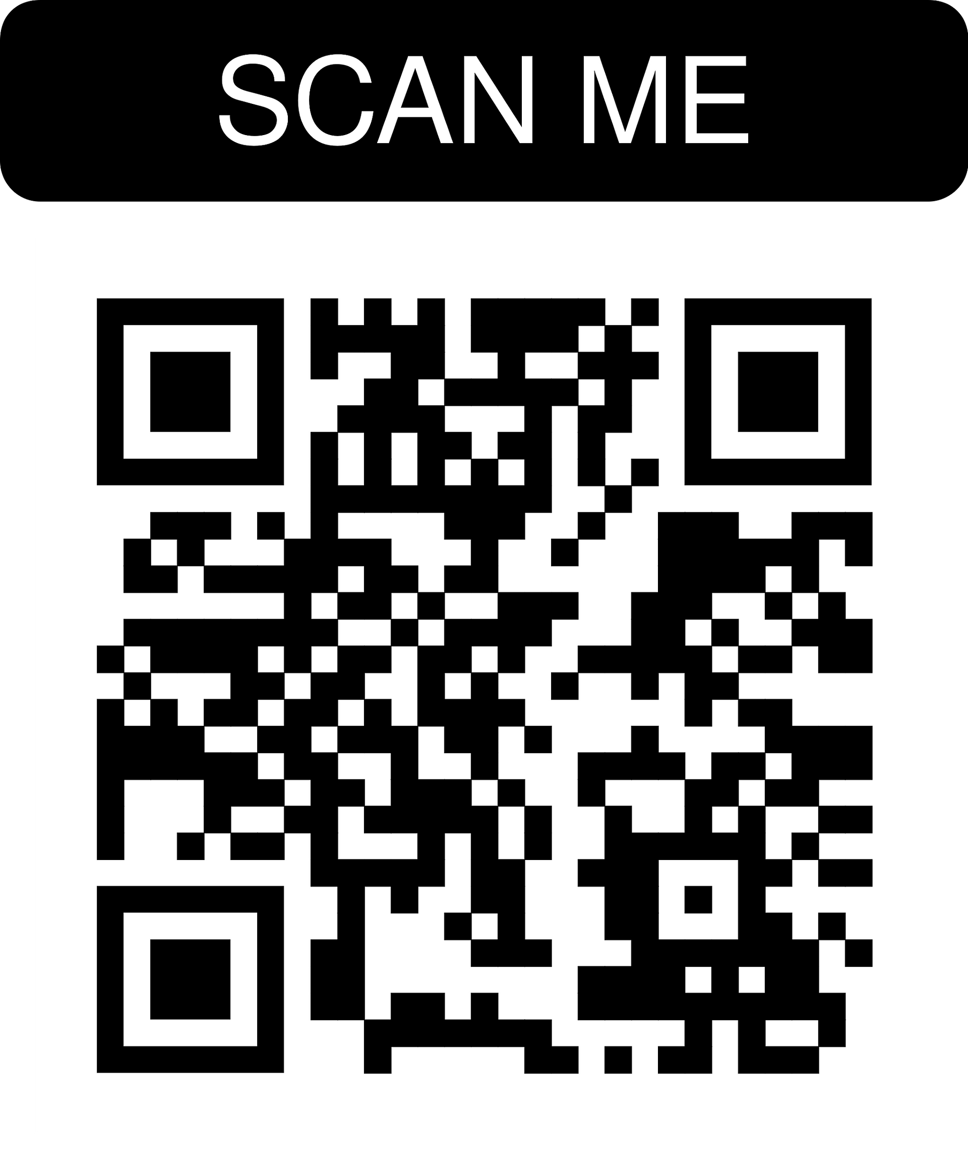 A black and white qr code with a button that says `` scan me ''.