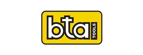 Un logotipo de BTA Tools amarillo y negro sobre un fondo blanco.