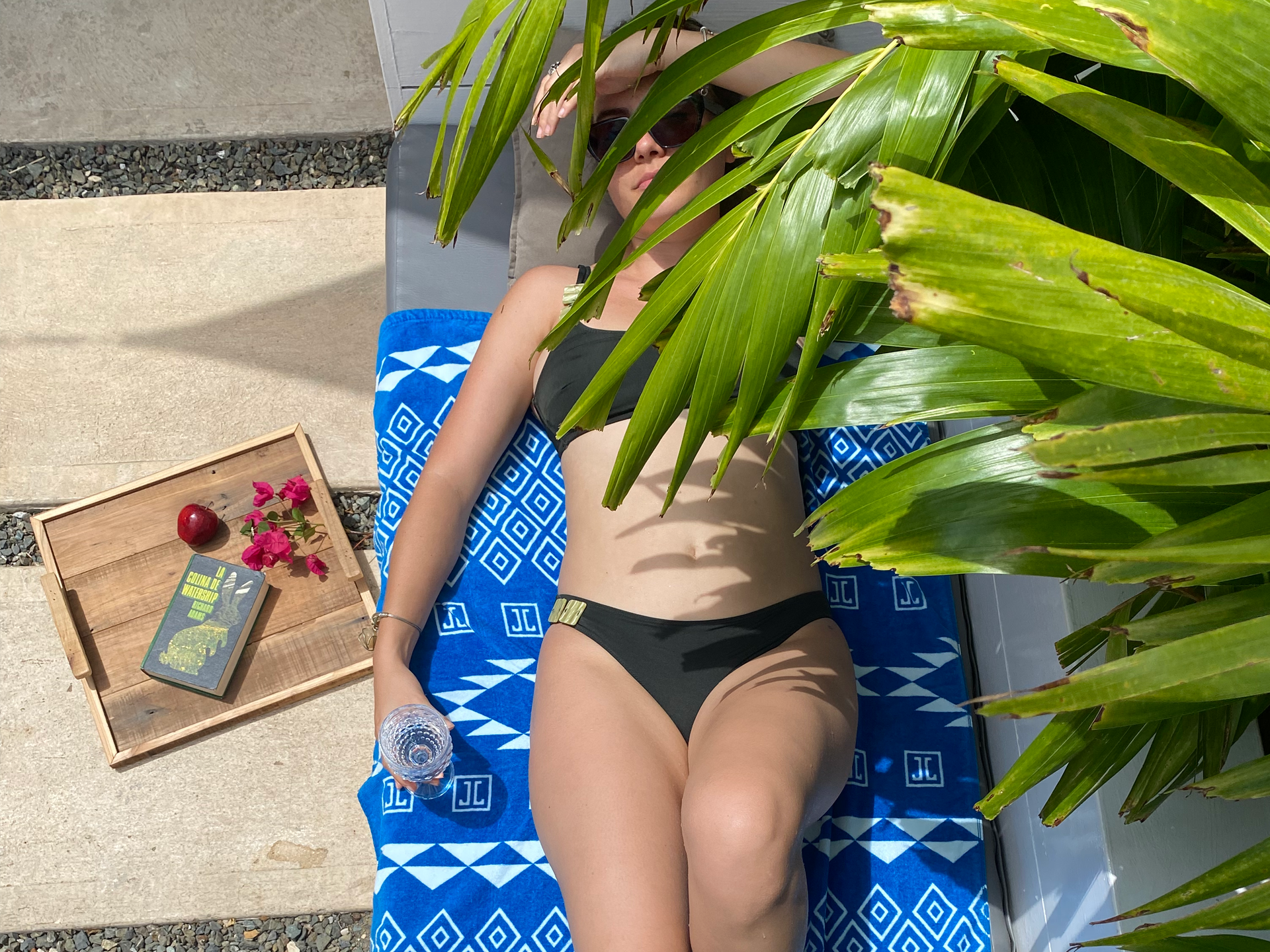 Beautiful lady sunbathing after reading a good book