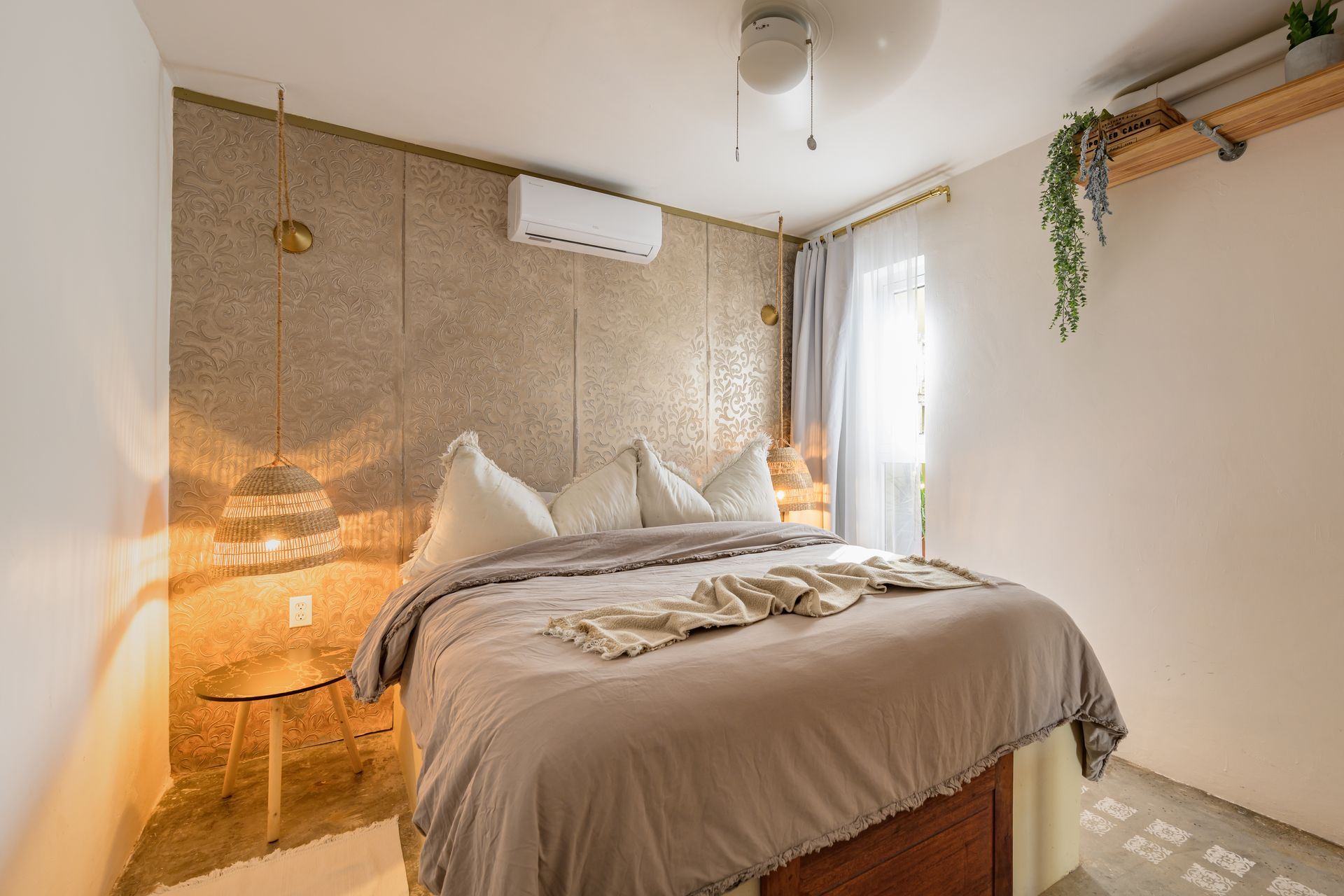 Comfortable bed with large pillows for resting