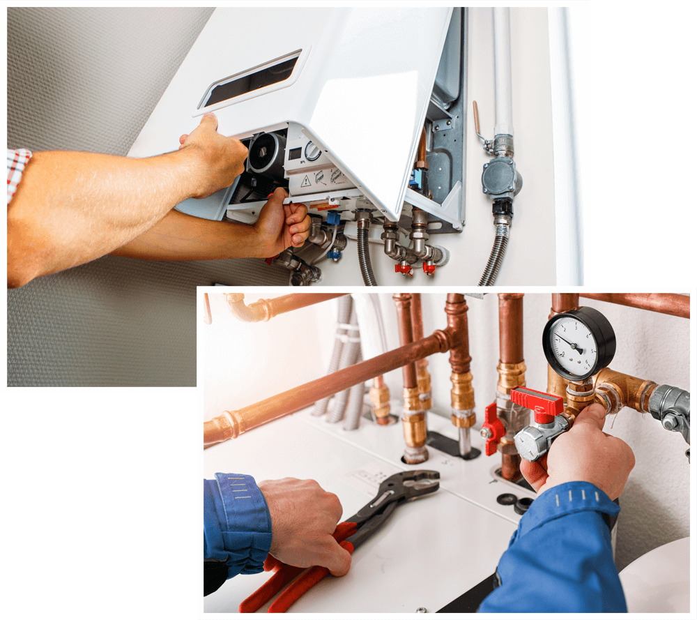 Plumber Fixes Problem with the Residential Heating Equipment, copper pipeline of a heating system