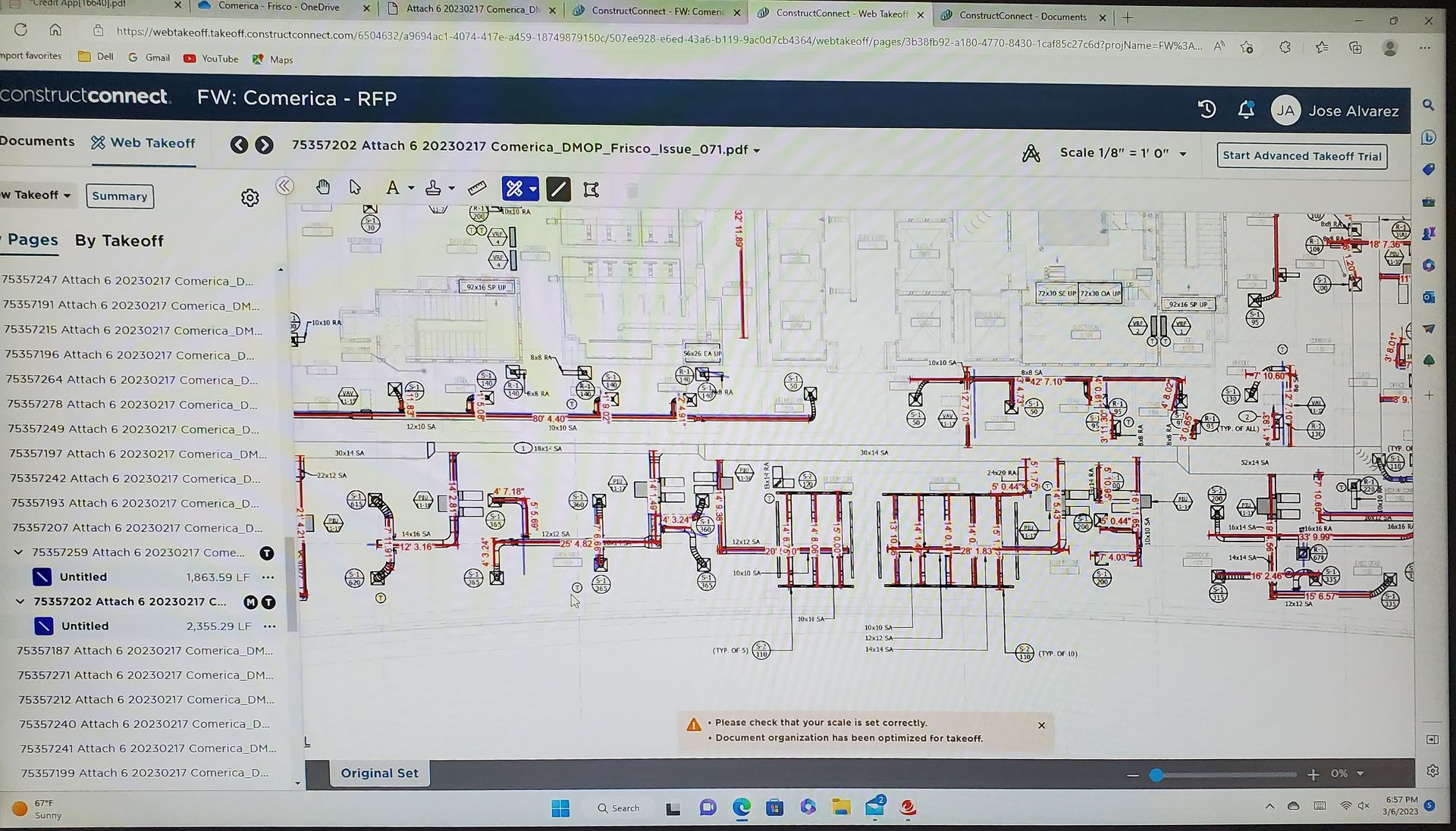 A detailed schematic of a building's internal systems, with red piping and equipment diagrams.