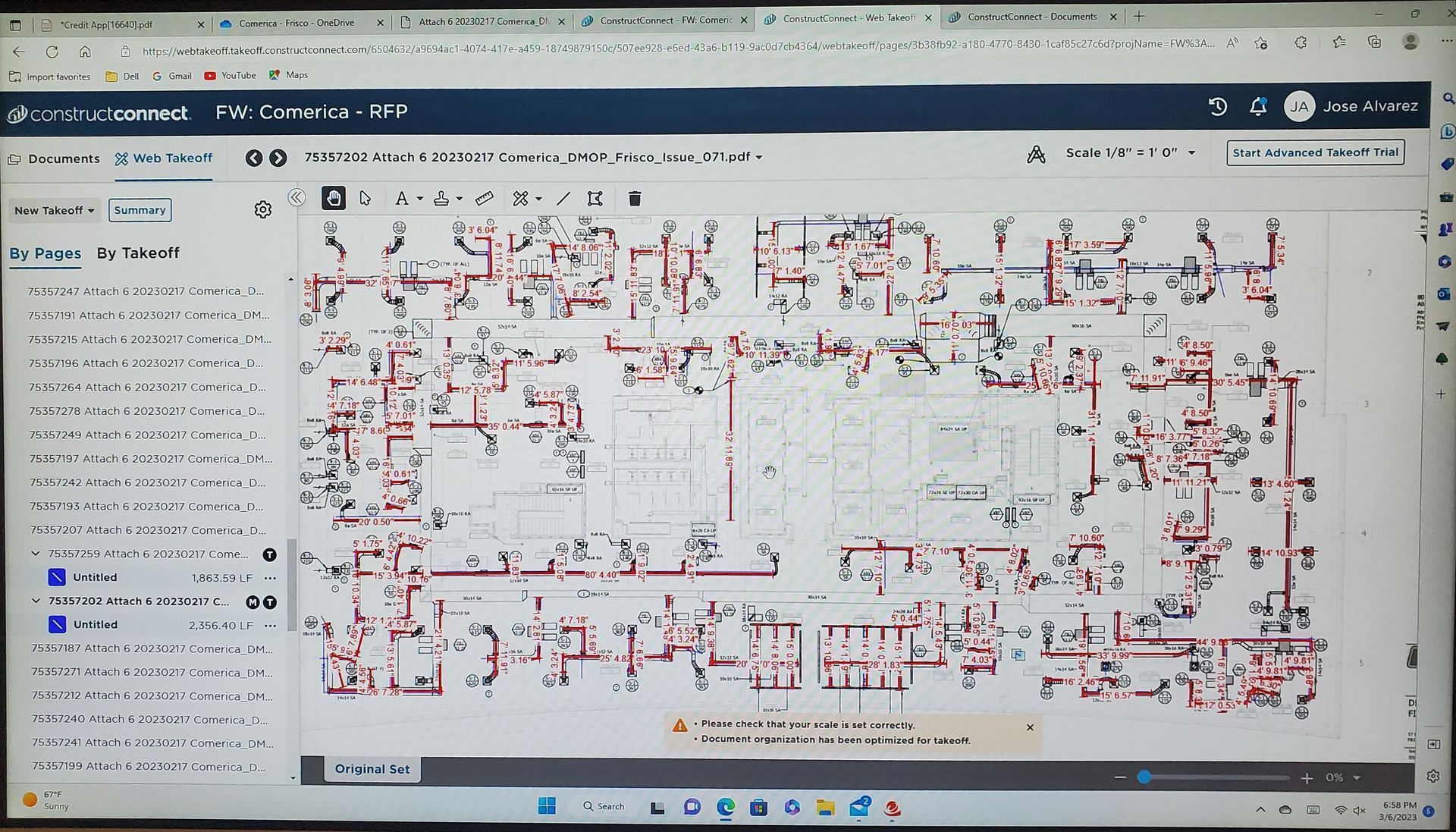 Floor plan diagram with red lines and text labels on a computer screen.
