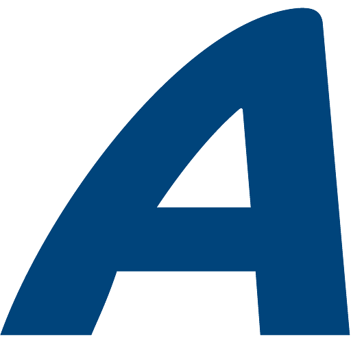 Dark blue letter A with a curved top.