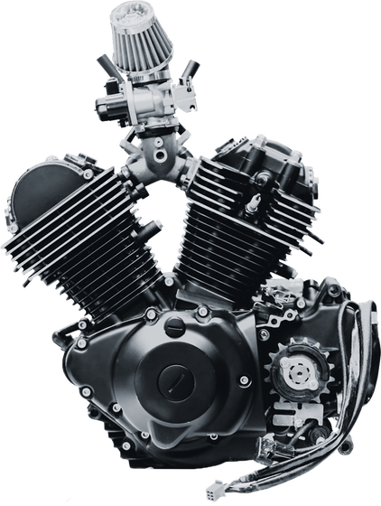 A black and white photo of a motorcycle engine on a white background. A black and white photo of a motorcycle engine on a white background.