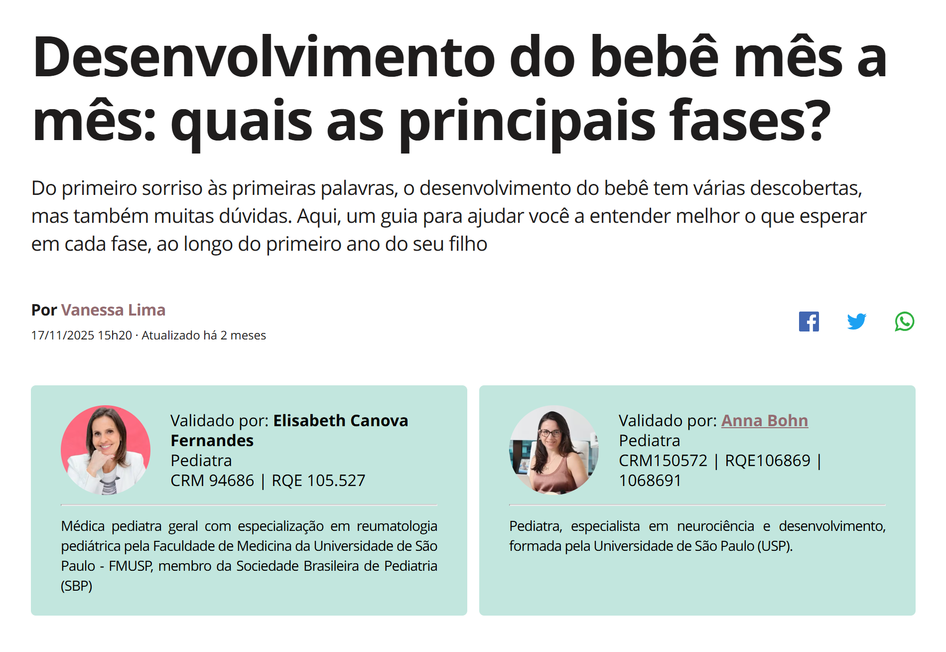 Novembro de 2025 | Desenvolvimento do bebê mês a mês: quais as principais fases? | Revista Crescer