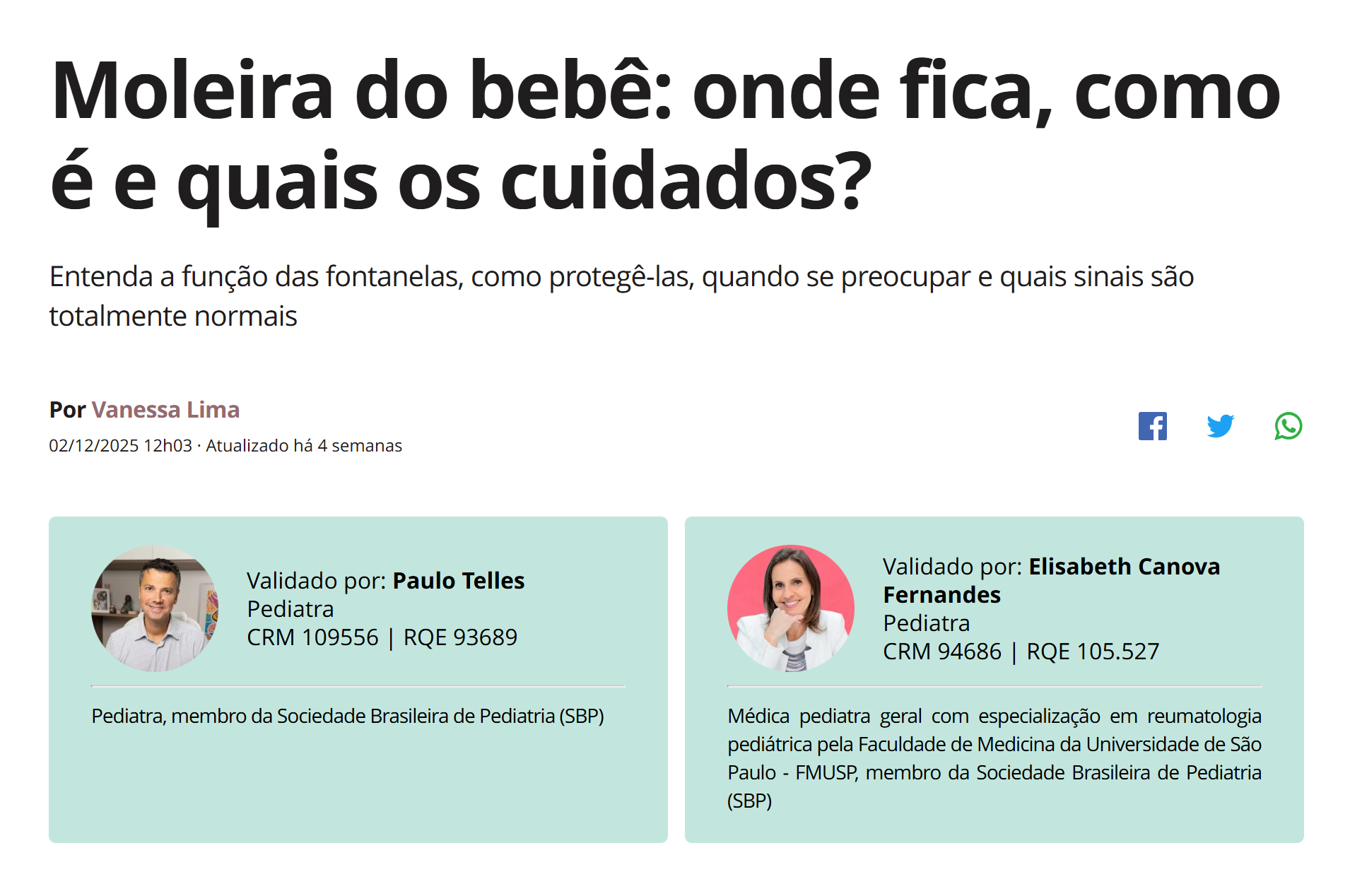 Dezembro de 2025 | Moleira do bebê: onde fica, como é e quais os cuidados? | Revista Crescer