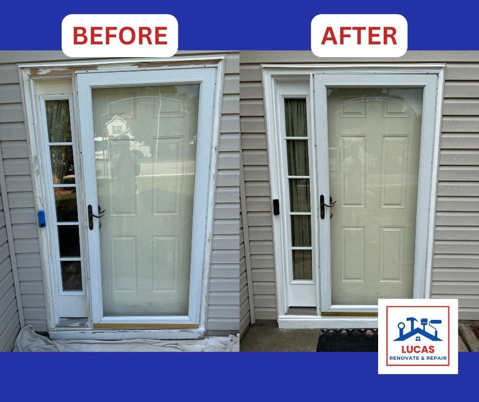A before and after picture of a sliding glass door
