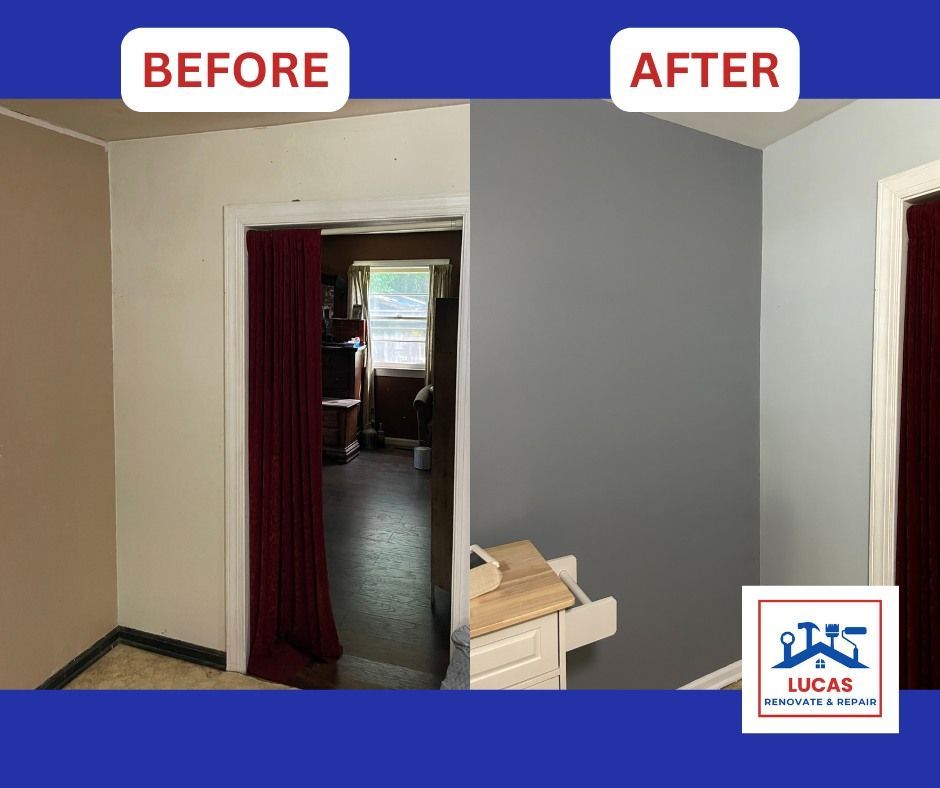 A before and after picture of a room that has been painted.