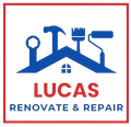 A logo for Lucas Renovate & Repair with a house and tools on it