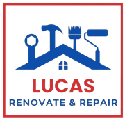 A logo for Lucas Renovate & Repair with a house and tools on it