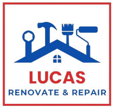 A logo for Lucas Renovate & Repair with a house and tools on it