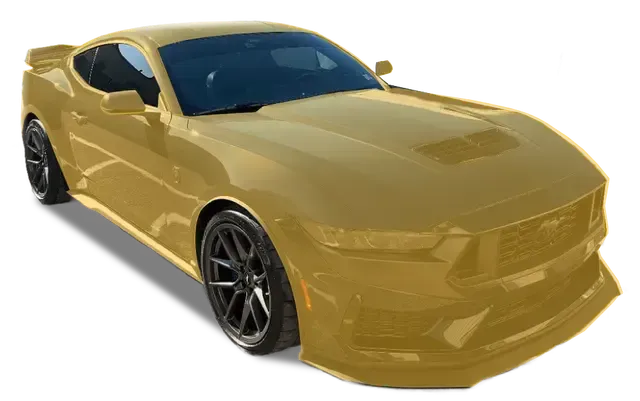 Gold Mustang sports car with black rims.