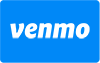 Venmo logo in white on a blue background