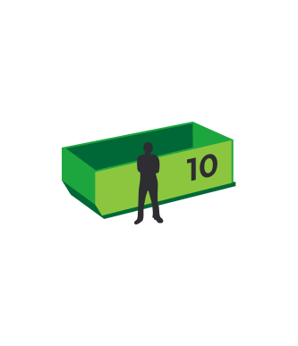 A silhouette of a man standing next to a green dumpster with the number 10 on it.
