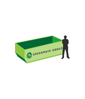 A silhouette of a man standing next to a green dumpster with the number 10 on it.