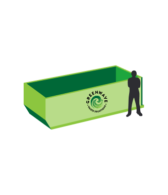 A silhouette of a man standing next to a green dumpster.