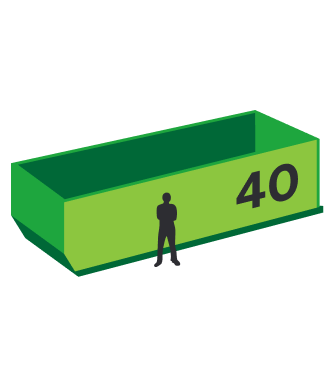 A man is standing next to a green dumpster with the number 40 on it.
