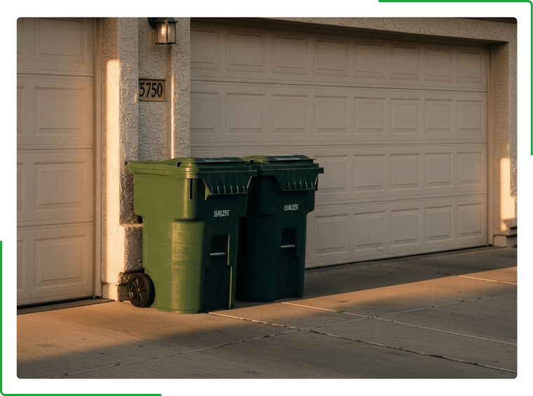 A green dumpster filled with cardboard boxes is sitting on the side of the road.