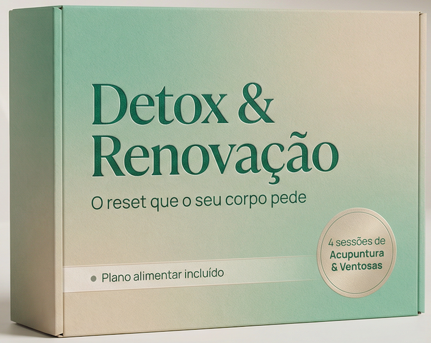 Box of Detox & Renovação products with text, including 