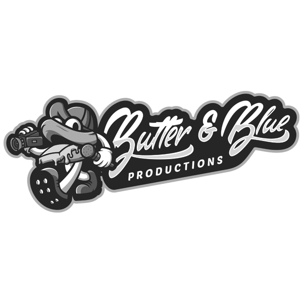 A black and white logo for butter & blue productions