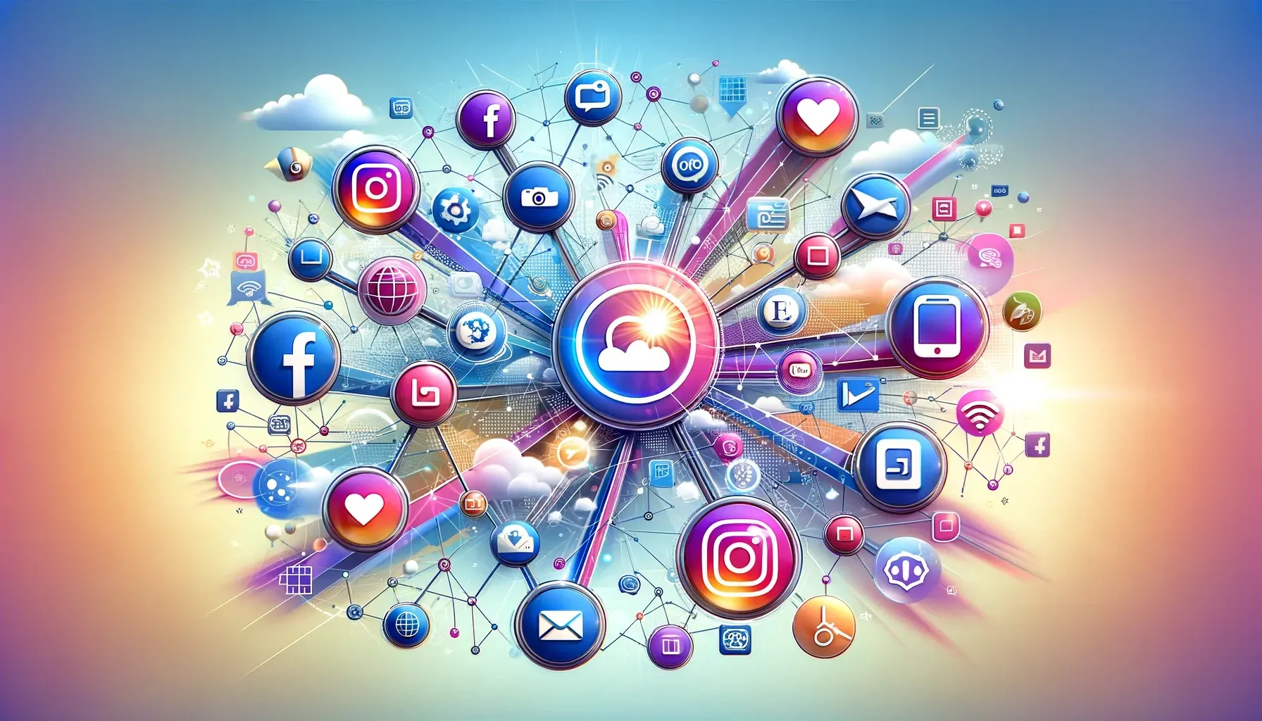 A bunch of social media icons are connected to each other in a circle.