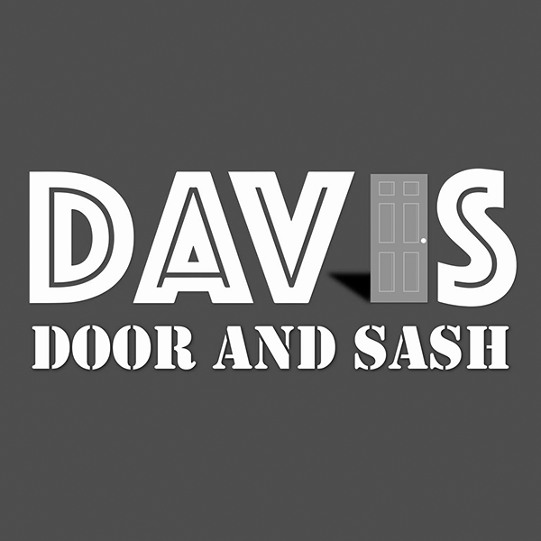 A black and white logo for davis door and sash