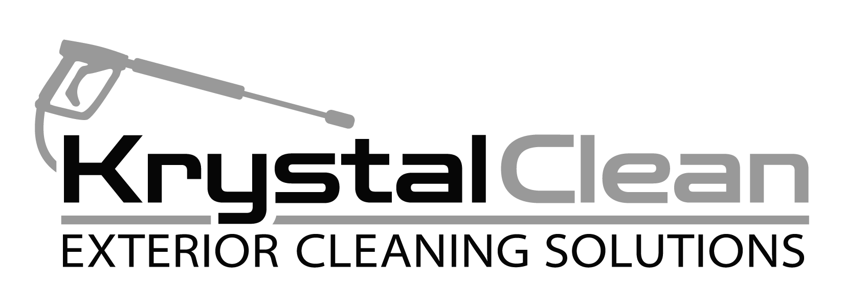 A black and white logo for krystal clean exterior cleaning solutions.