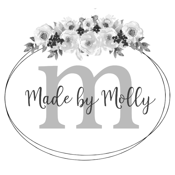 A black and white logo for a company called made by molly