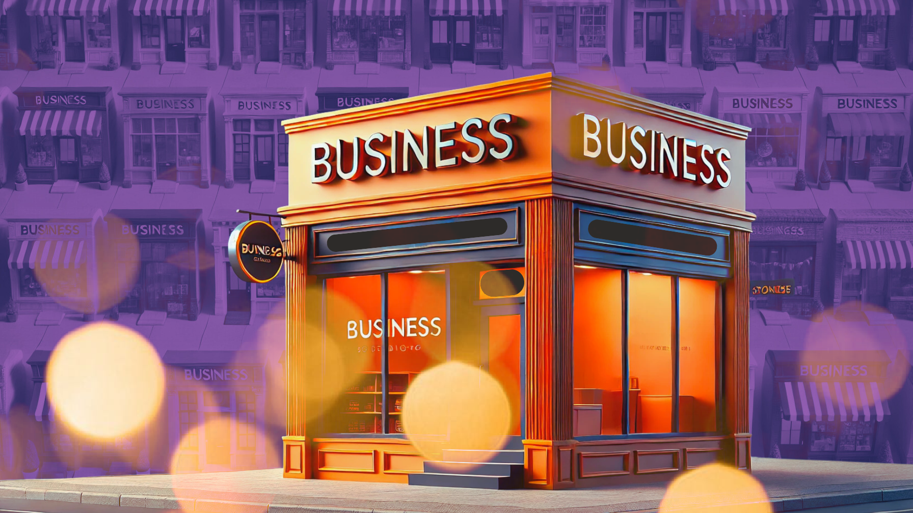 A 3d rendering of a business building with a purple background.