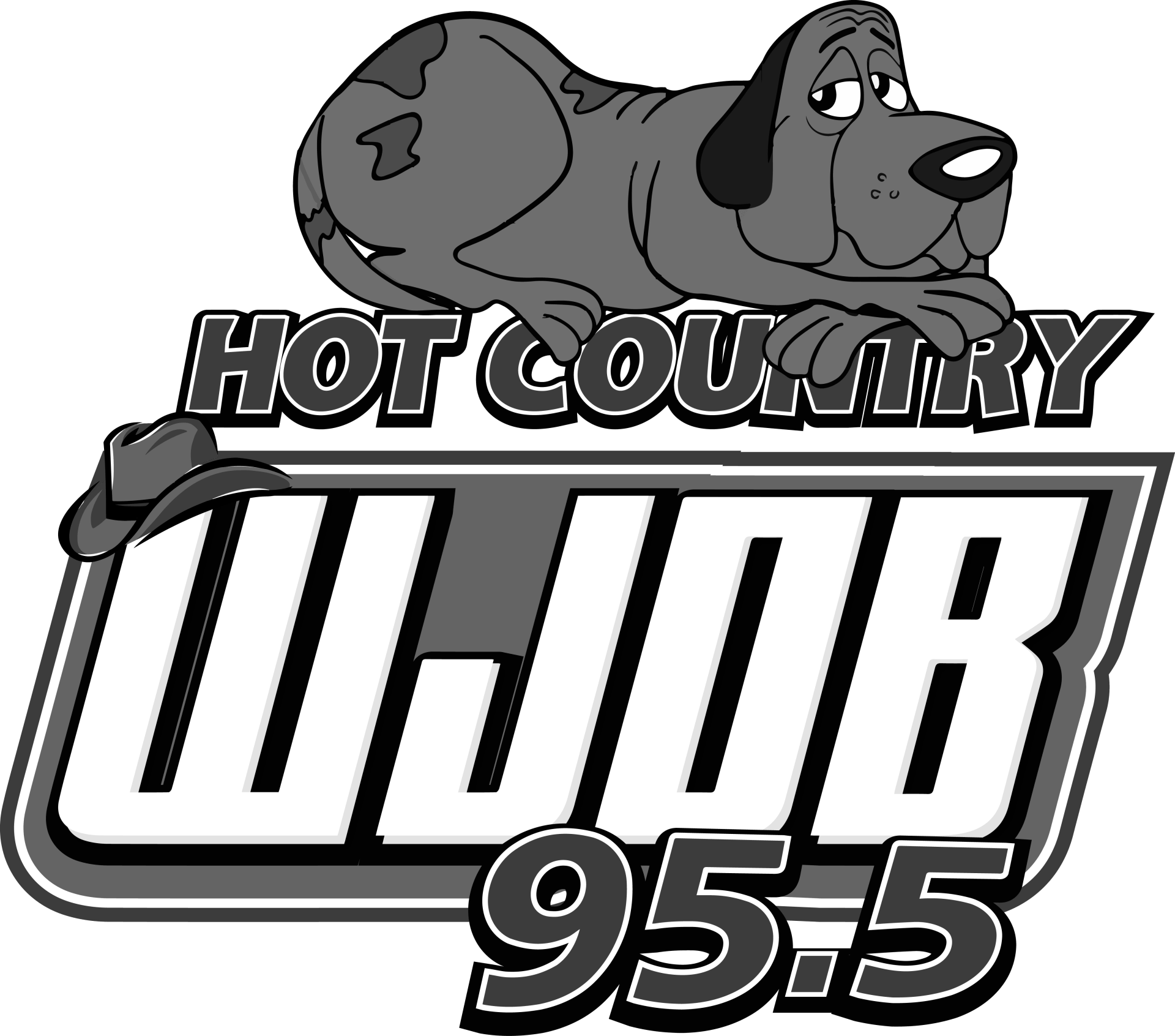 A black and white logo for hot country 95.5