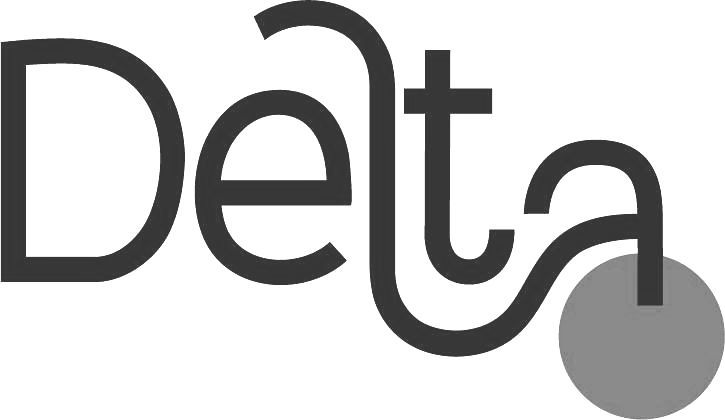 The delta printing and sign company logo is black and white.