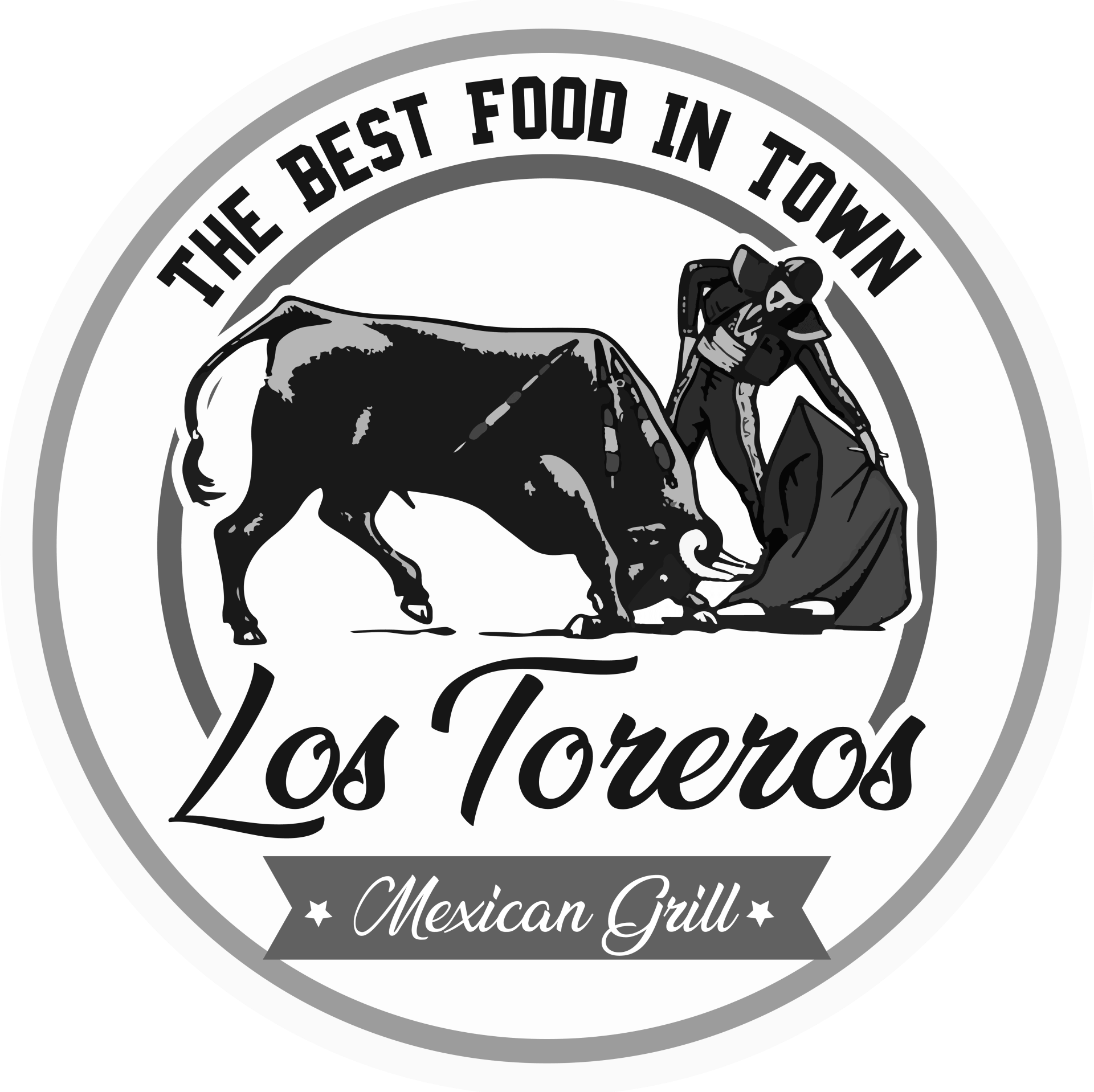 The logo for los toreros mexican grill shows a bull and a matador.