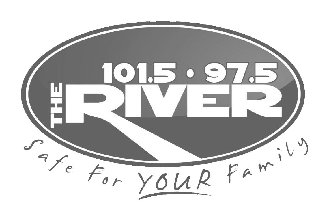 A black and white logo for the river radio station