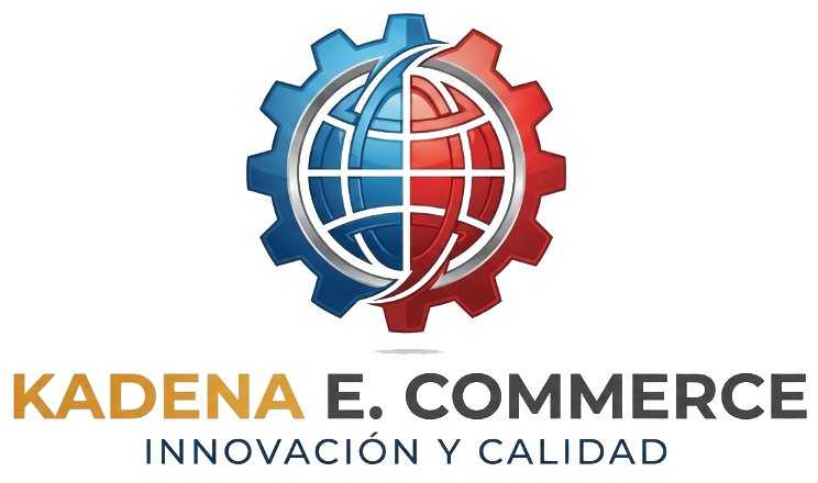 Logo for Kadena E. Commerce: Globe split blue/red, gear behind, with text 