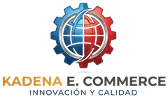 Logo for Kadena E. Commerce: Globe split blue/red, gear behind, with text 