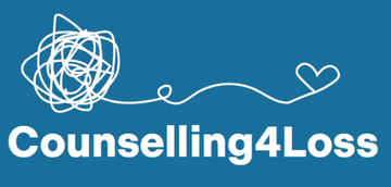 Counselling4Loss logo, representing care and connection over blue background