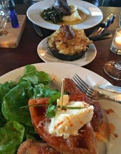 plates of food and a fork