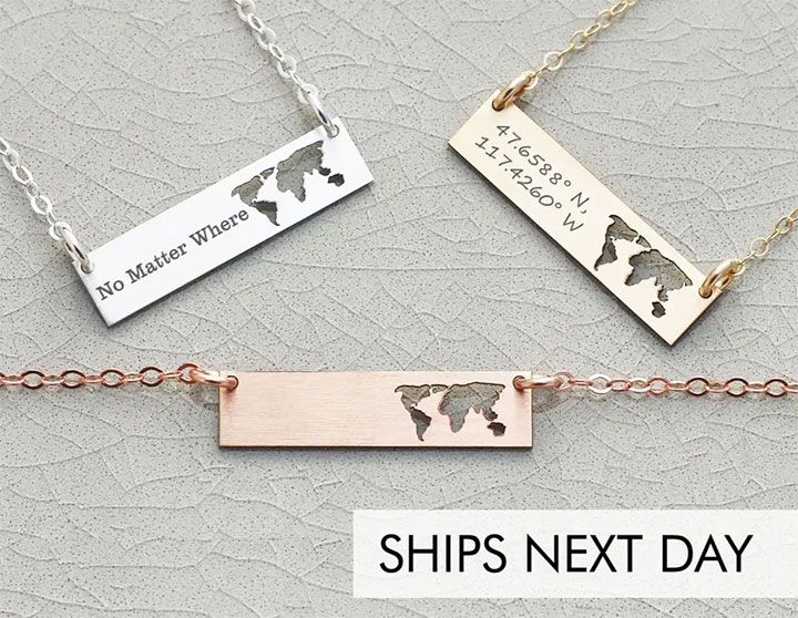 necklaces in silver, gold, and rose gold