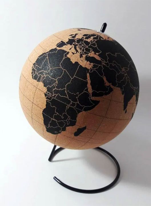 globe with a black map 
