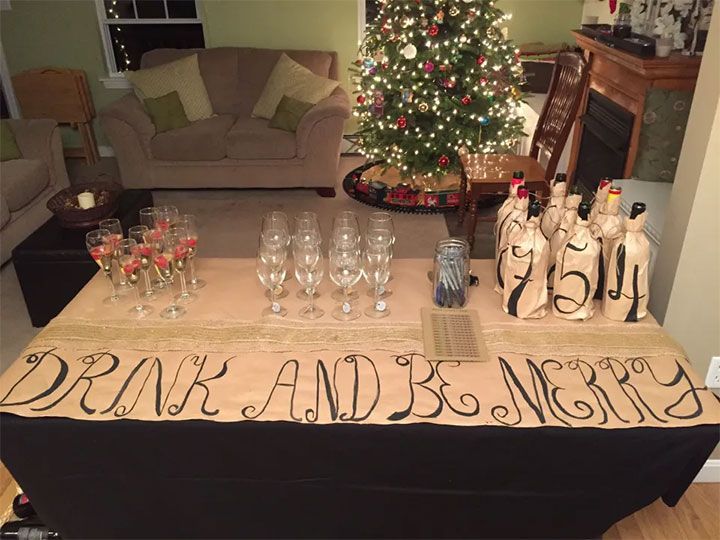 table with bottles and glasses