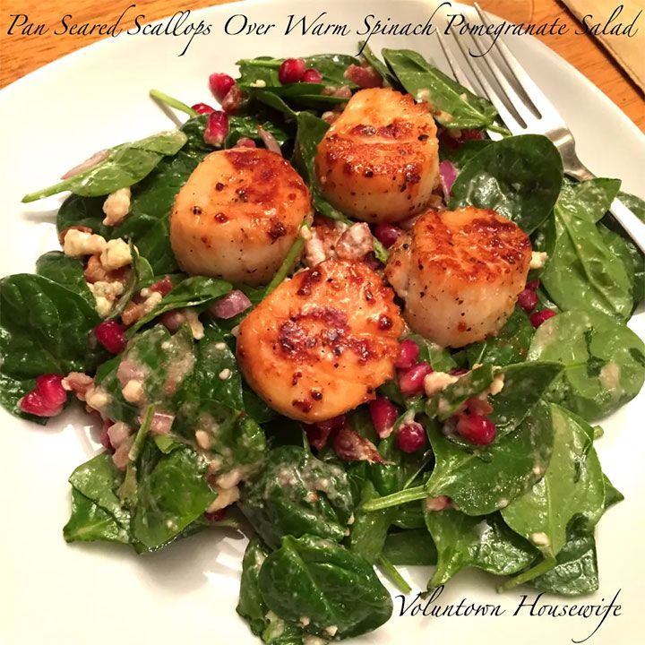 Pan Seared Scallops Over Warm Spinach Pomegranate Salad