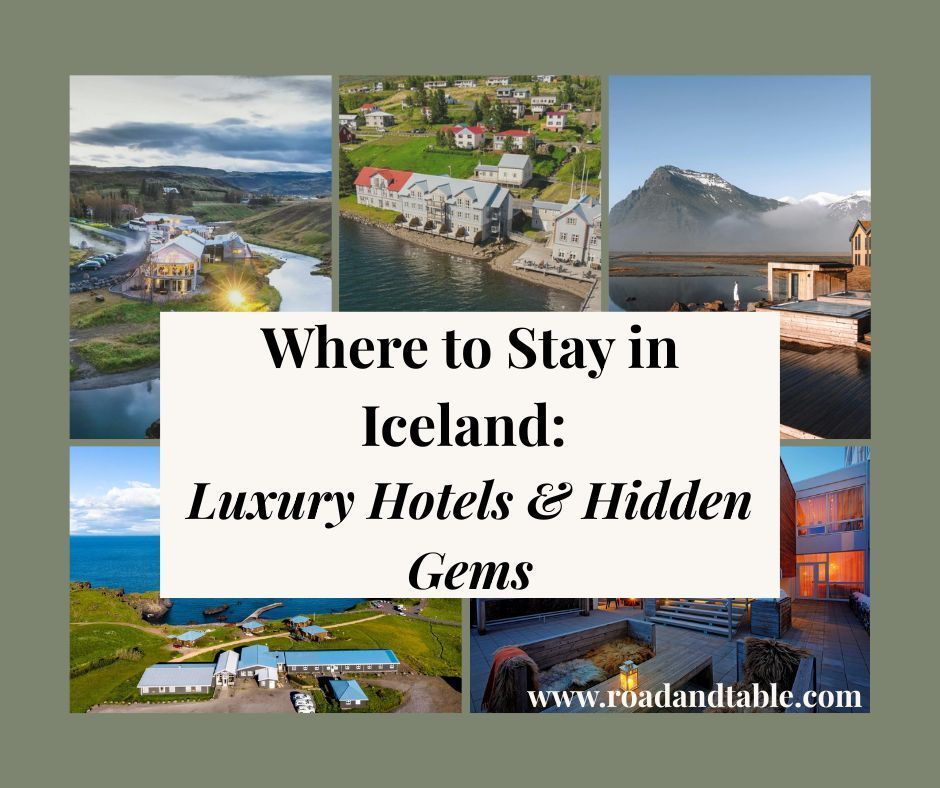 A collage of Icelandic hotels with text reading: