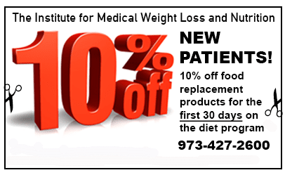 Advertisement for Institute for Medical Weight Loss and Nutrition, offering 10% off food replacement products 