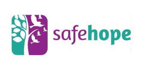 Logo for SafeHope: a tree with birds, purple and teal colors.