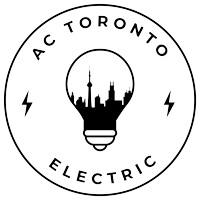 AC Toronto Electric logo with lightbulb skyline in a black circular design